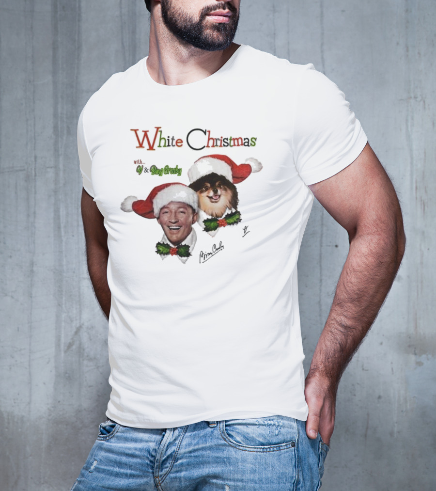 White Christmas With V And Bing Crosby Santa Hats And Holly T-Shirt