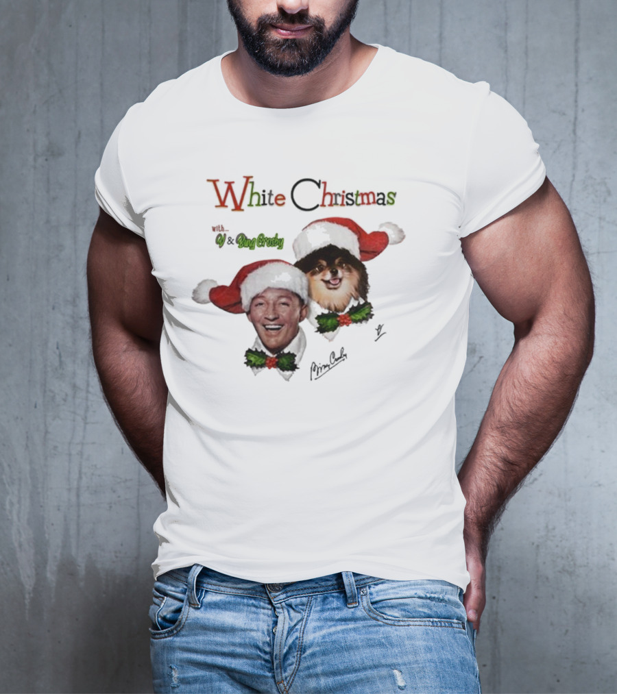White Christmas With V And Bing Crosby Santa Hats And Holly T-Shirt