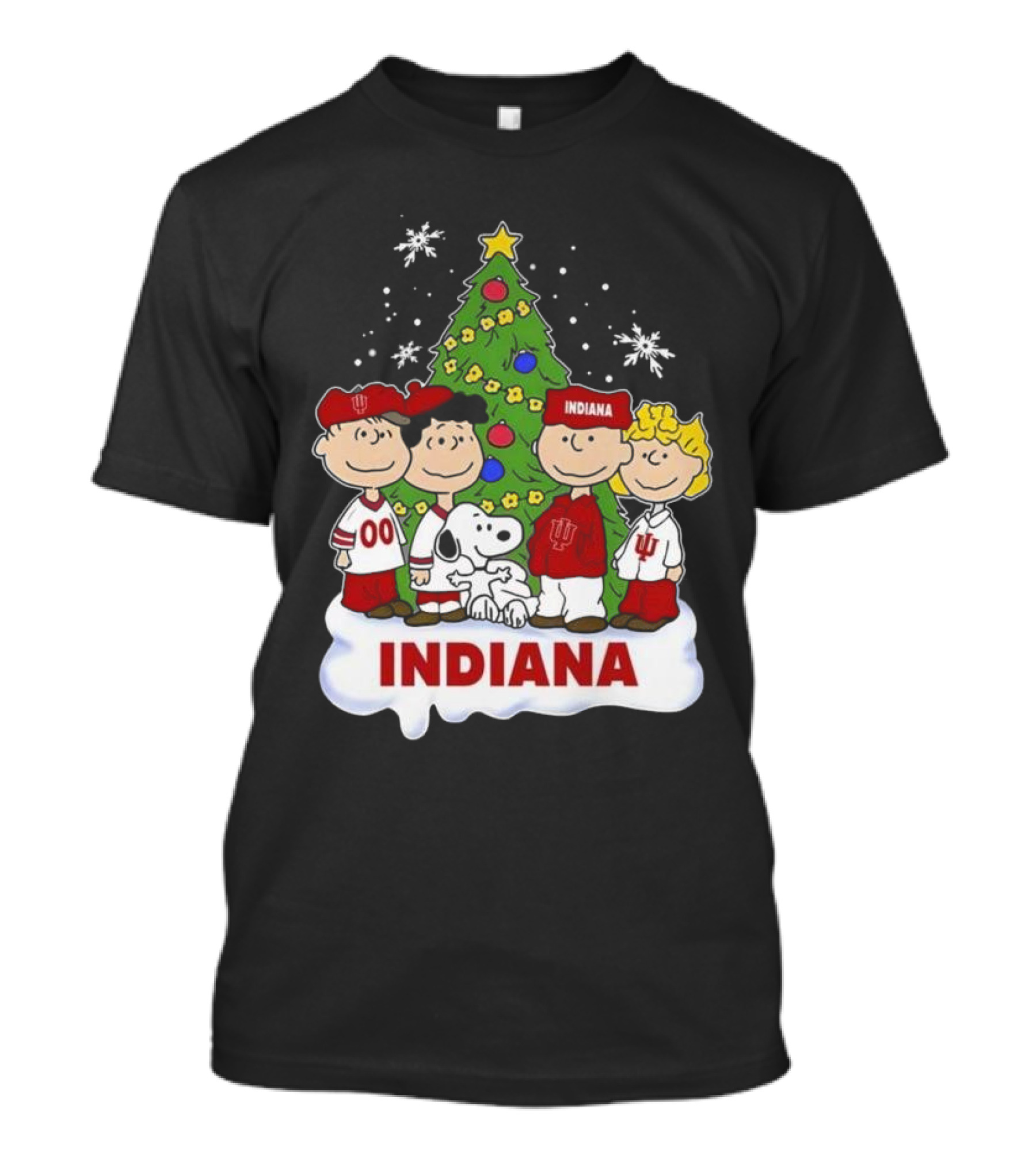 Indiana Hoosiers Snoopy And Friends Christmas Tree Snowflakes T-Shirt