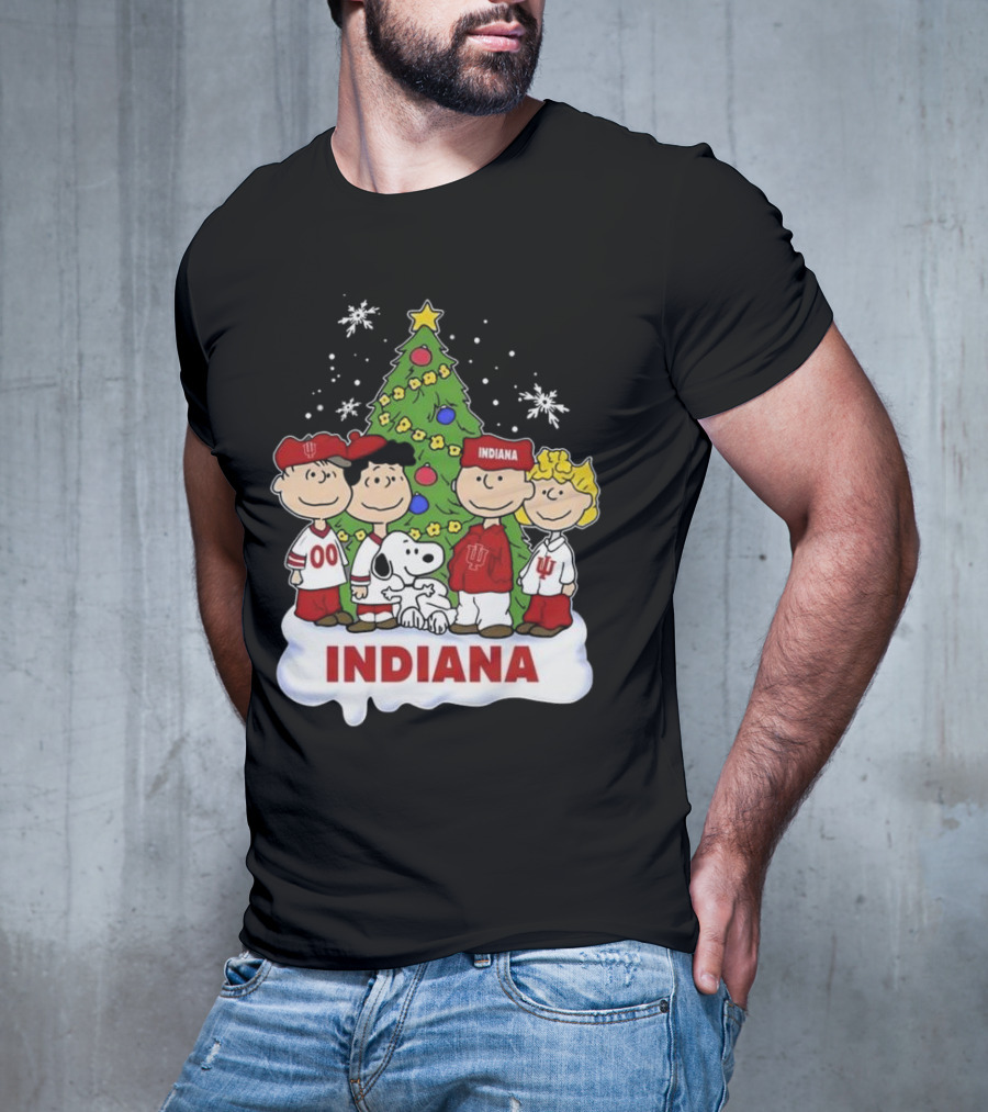 Indiana Hoosiers Snoopy And Friends Christmas Tree Snowflakes T-Shirt
