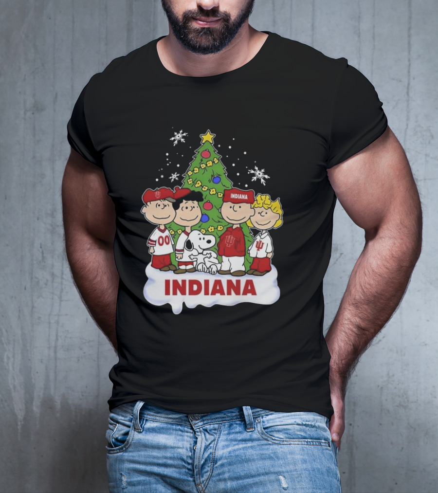 Indiana Hoosiers Snoopy And Friends Christmas Tree Snowflakes T-Shirt