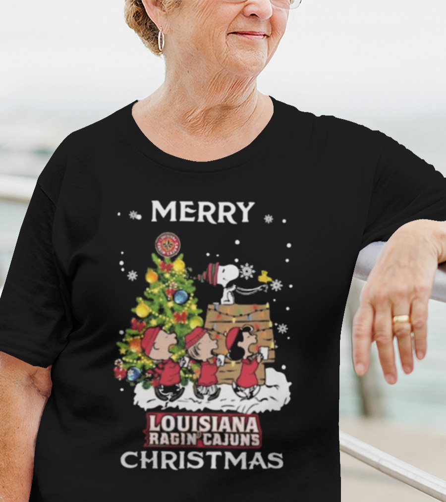 Louisiana Ragin’ Cajuns Snoopy And Friends Merry Christmas T-Shirt