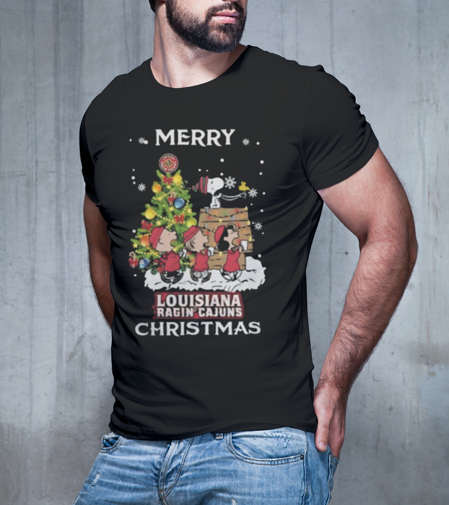 Louisiana Ragin’ Cajuns Snoopy And Friends Merry Christmas T-Shirt