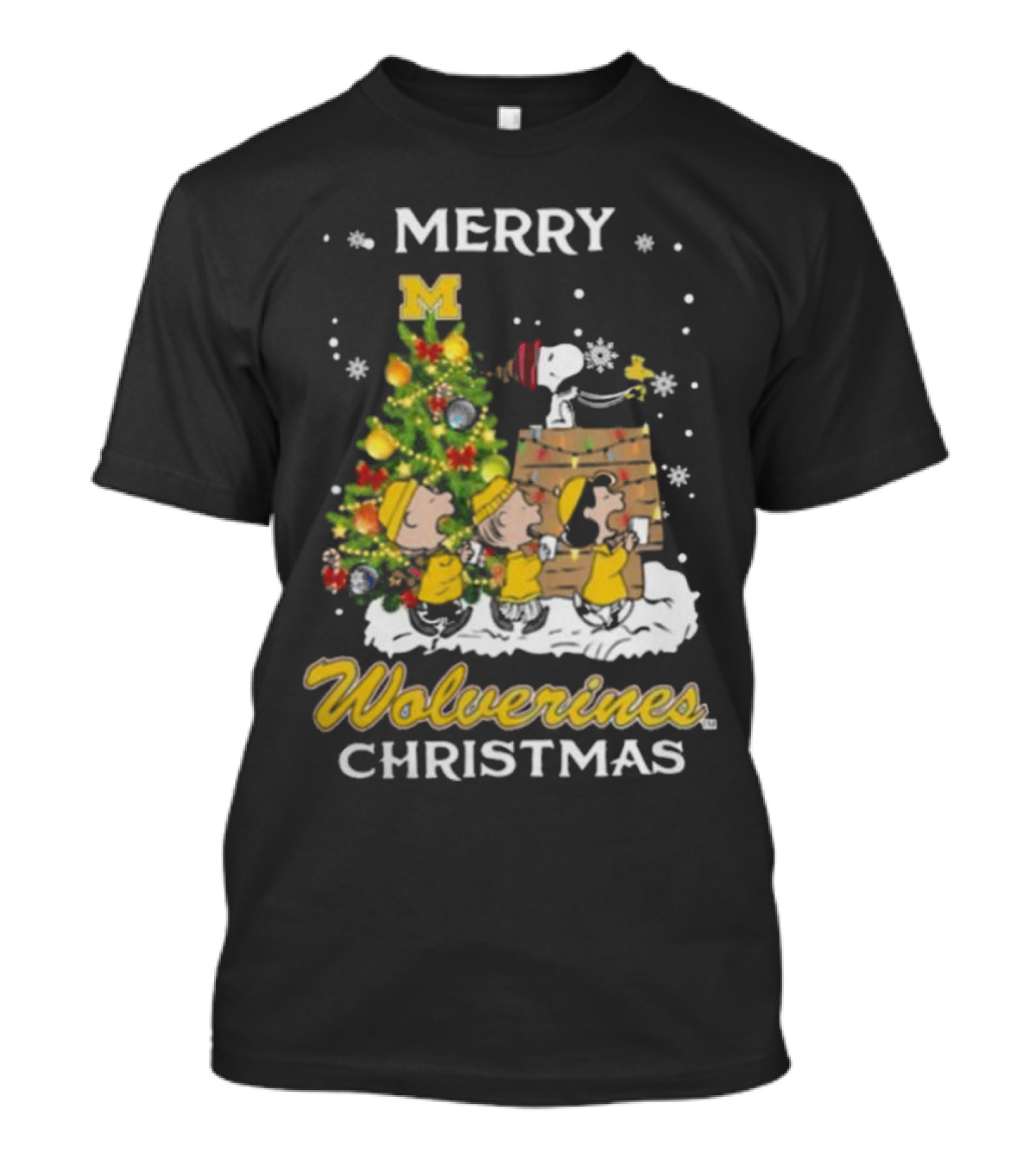 Merry Michigan Wolverines Snoopy And Friends Christmas T-Shirt