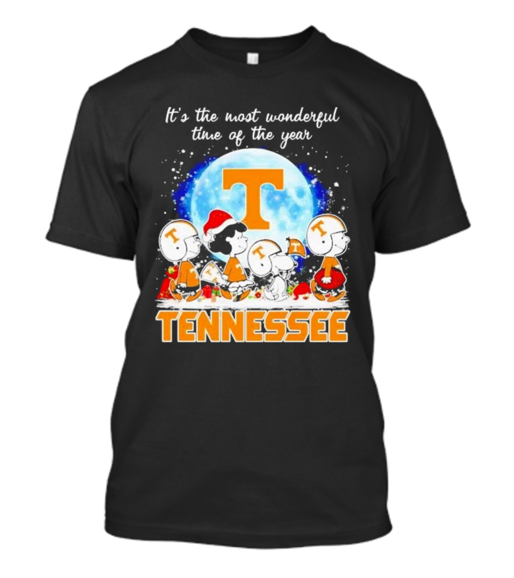 Peanuts Tennessee Volunteers It's The Most Wonderful Time Of The Year Christmas Snoopy Woodstock Lucy Moon T-Shirt