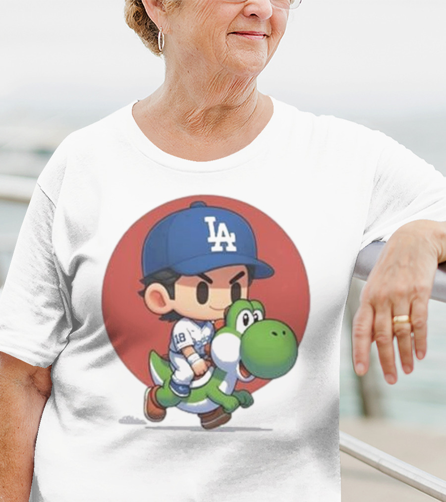 Doyers LA Riding Yoshi Yoshinobu Yamamoto Baseball Character T-Shirt
