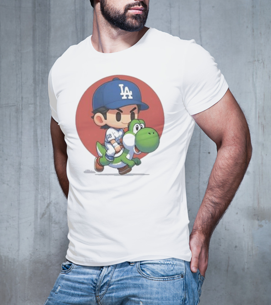 Doyers LA Riding Yoshi Yoshinobu Yamamoto Baseball Character T-Shirt