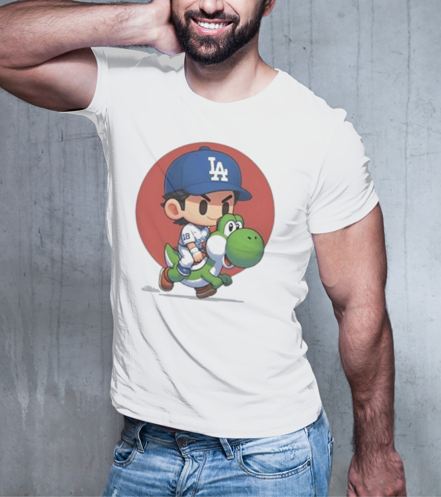 Doyers LA Riding Yoshi Yoshinobu Yamamoto Baseball Character T-Shirt