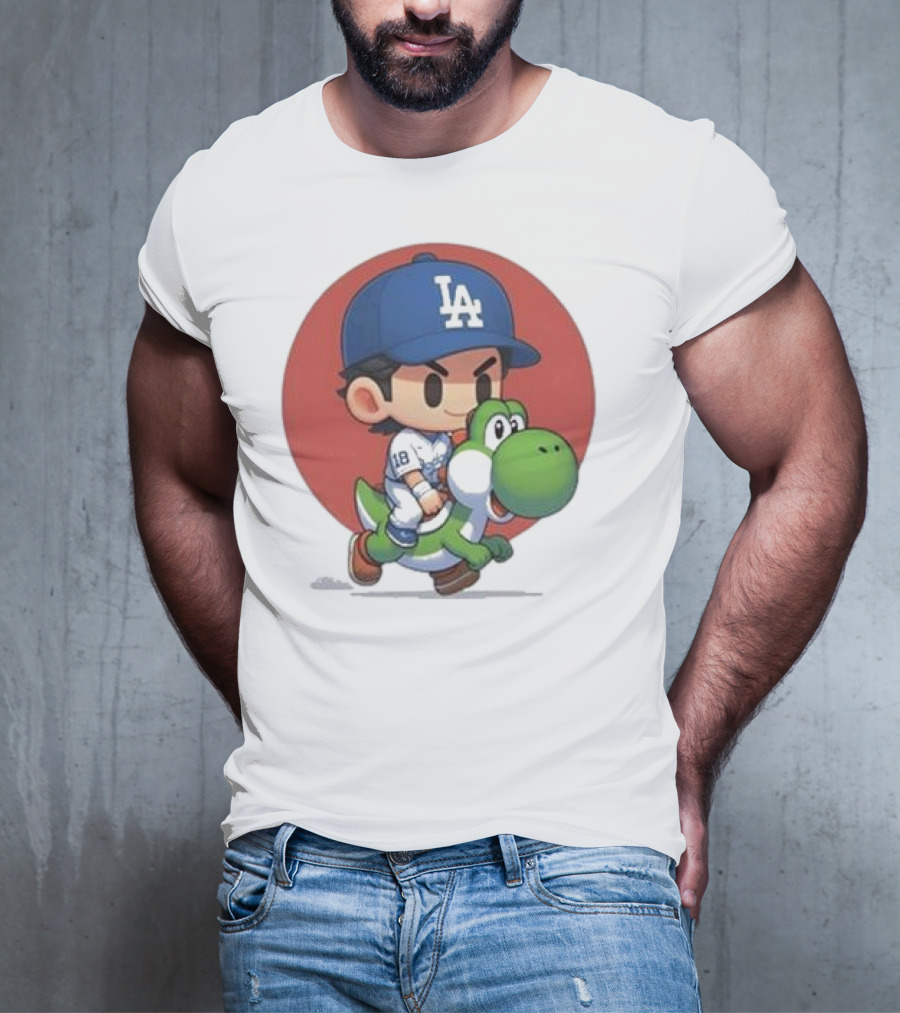 Doyers LA Riding Yoshi Yoshinobu Yamamoto Baseball Character T-Shirt