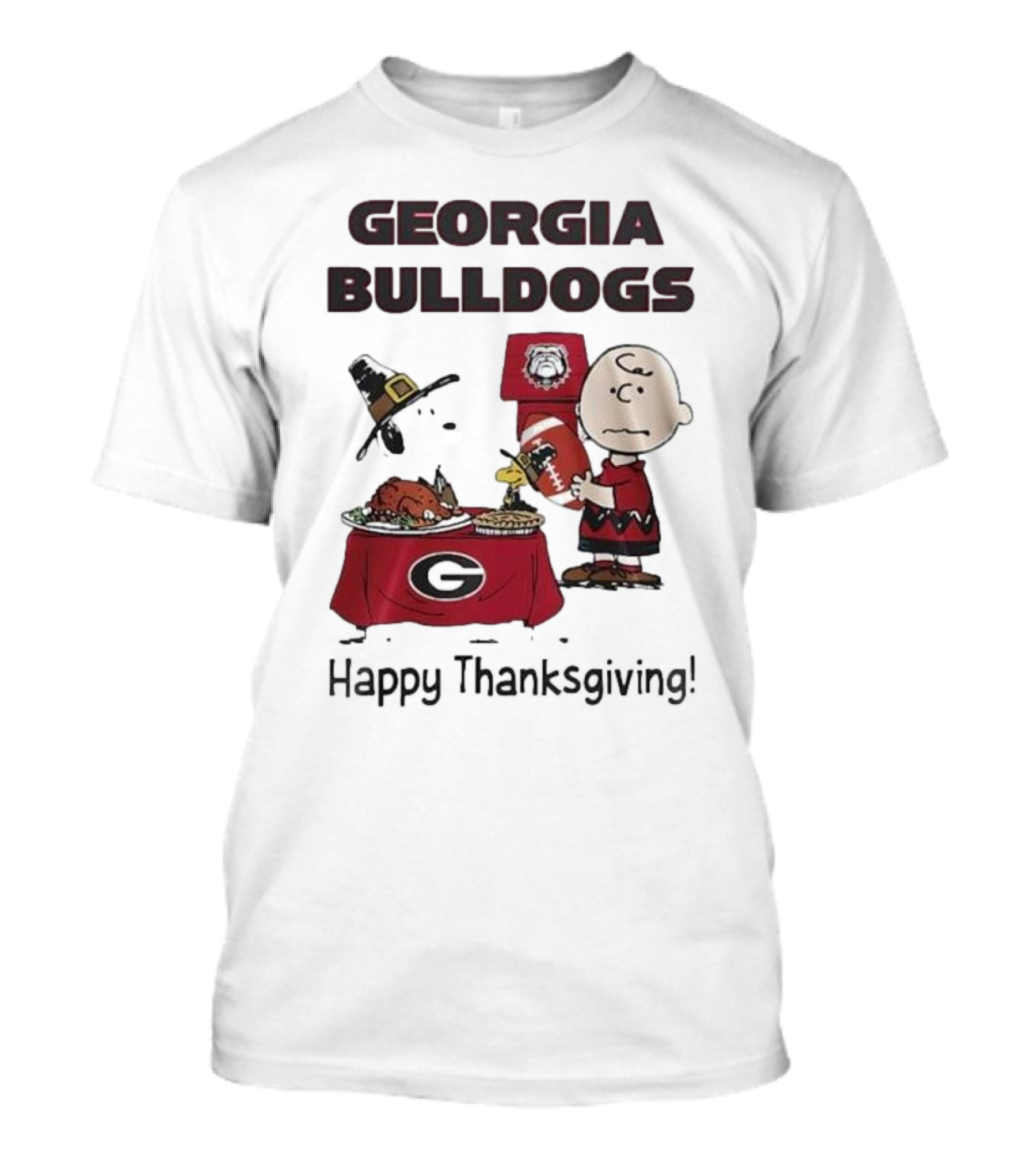 Georgia Bulldogs Peanuts Thanksgiving Celebrations Charlie Brown Football T-Shirt
