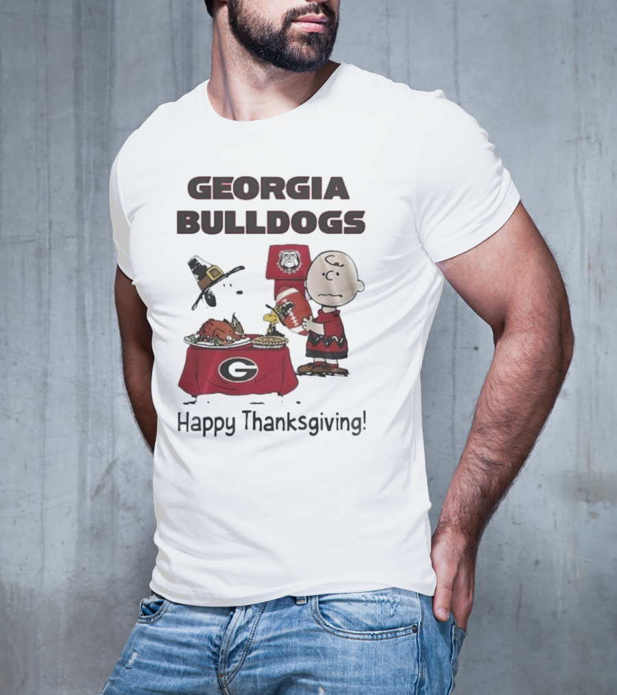 Georgia Bulldogs Peanuts Thanksgiving Celebrations Charlie Brown Football T-Shirt