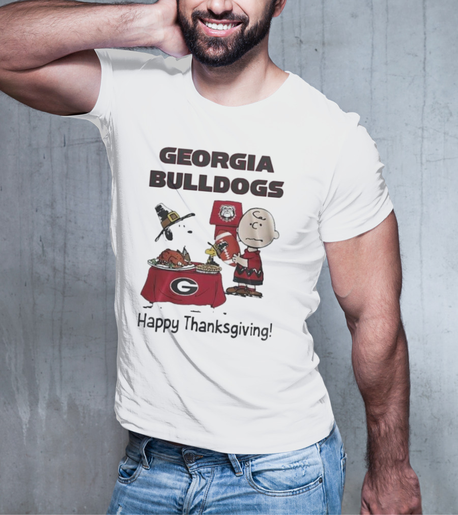 Georgia Bulldogs Peanuts Thanksgiving Celebrations Charlie Brown Football T-Shirt