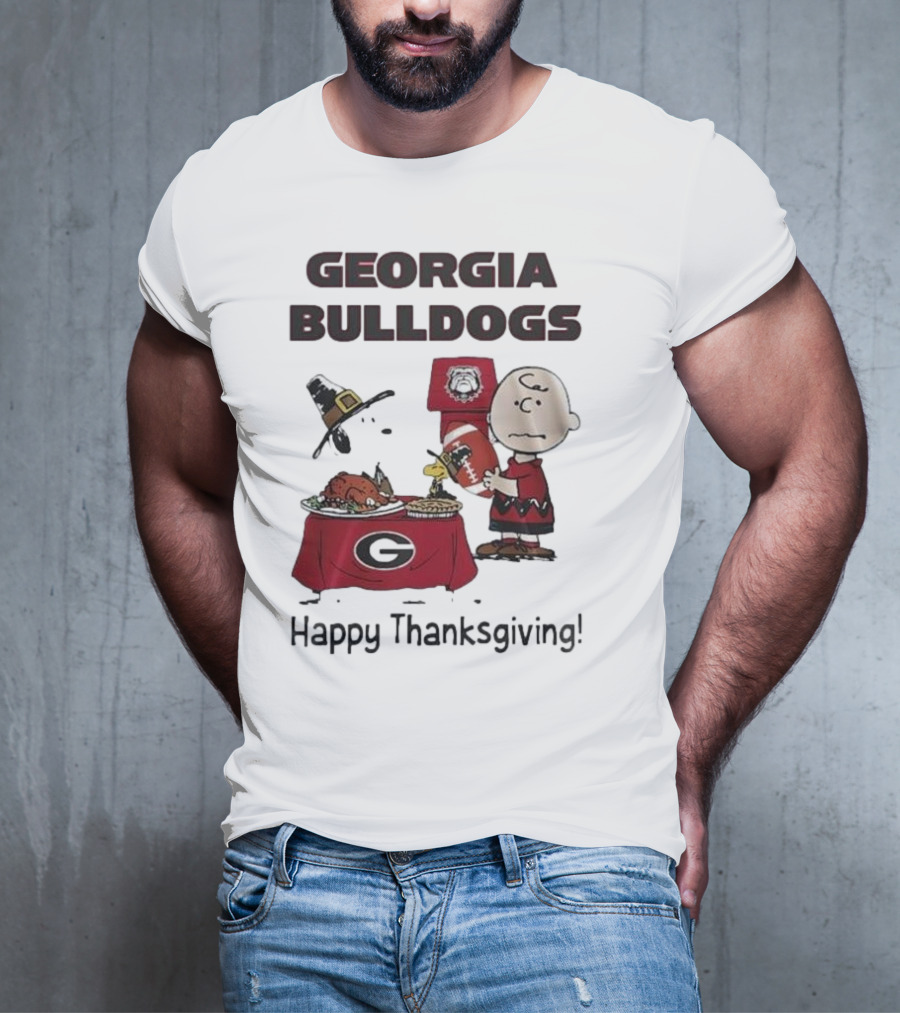 Georgia Bulldogs Peanuts Thanksgiving Celebrations Charlie Brown Football T-Shirt
