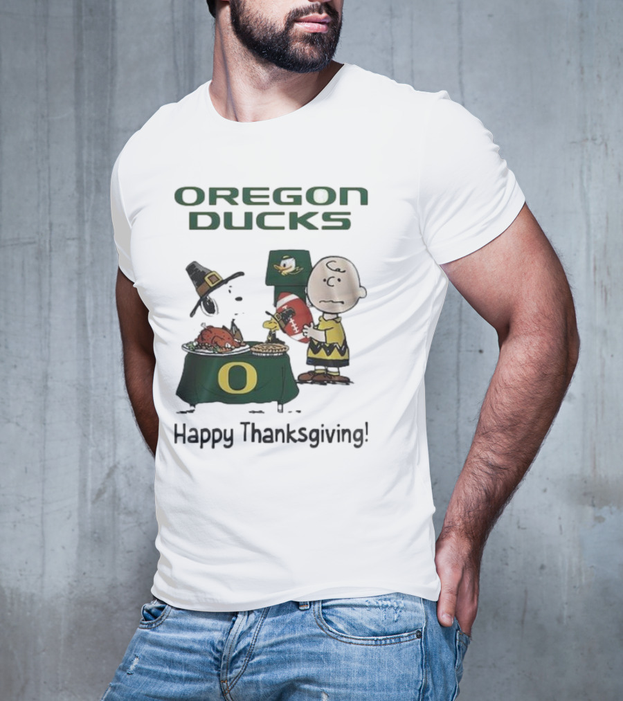 Oregon Ducks Peanuts Happy Thanksgiving Football T-Shirt