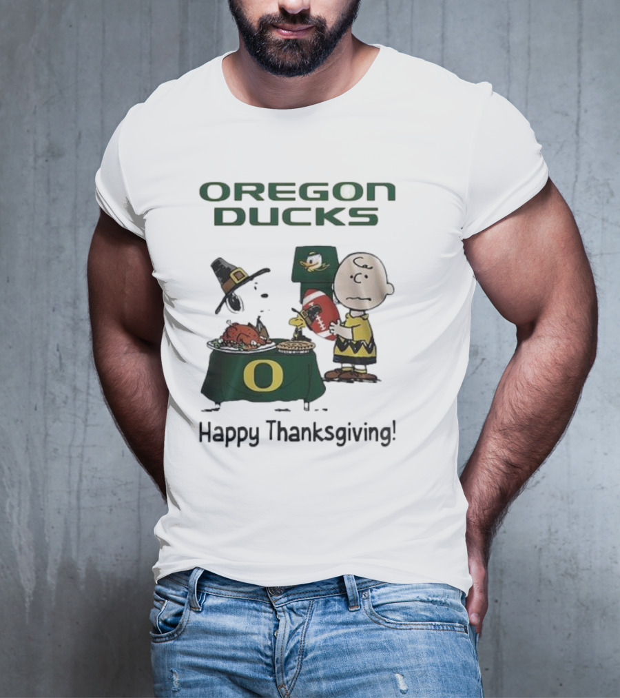 Oregon Ducks Peanuts Happy Thanksgiving Football T-Shirt
