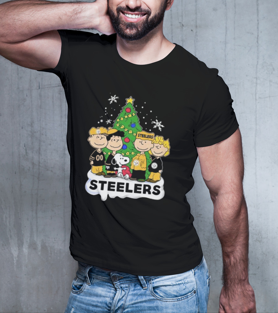 Steelers Snoopy And Friends Christmas Tree T-Shirt