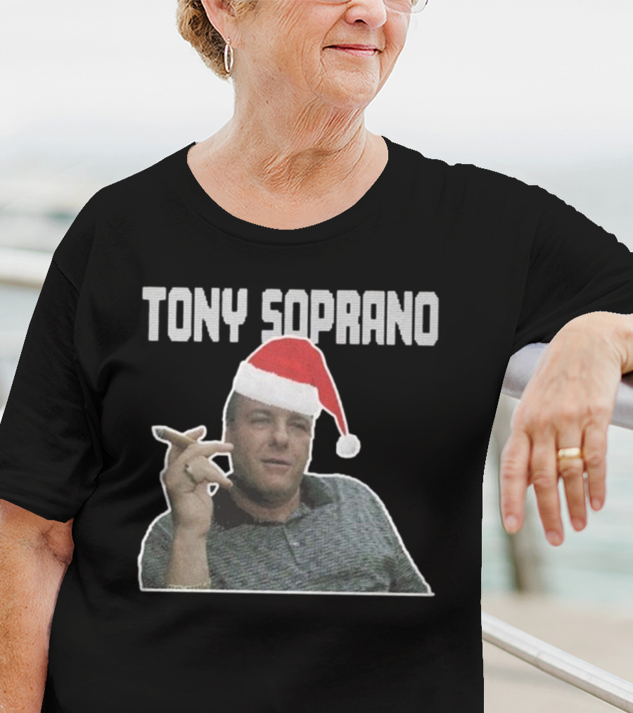 Tony Soprano Merry Fuhgeddaboudit Christmas Santa Hat T-Shirt