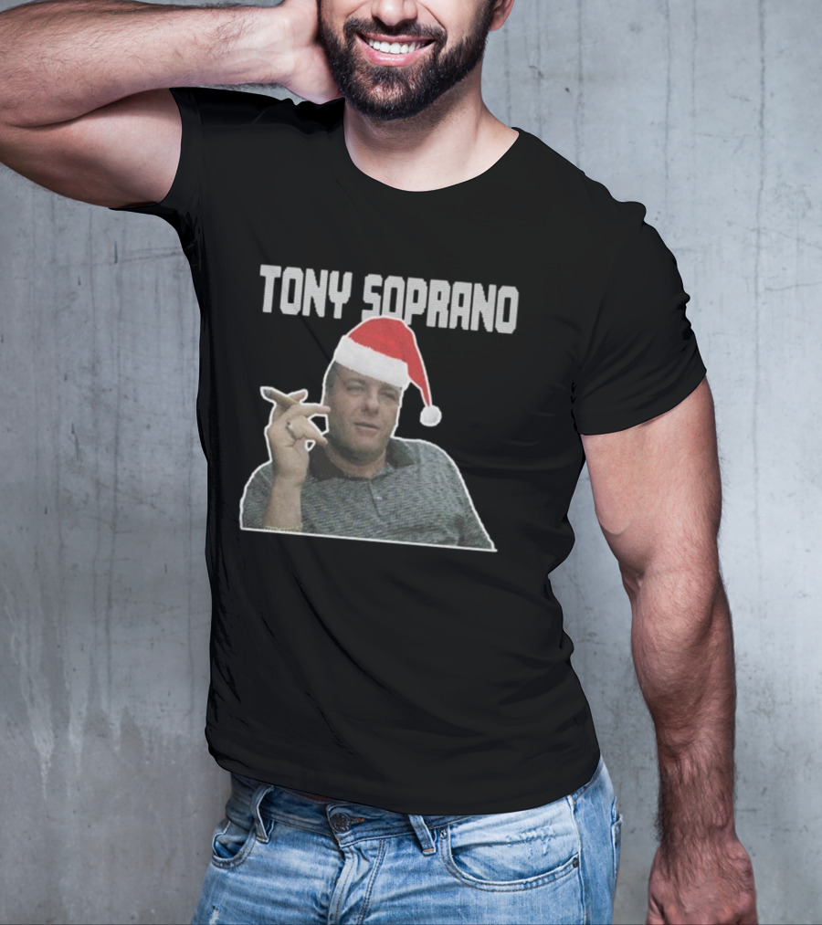 Tony Soprano Merry Fuhgeddaboudit Christmas Santa Hat T-Shirt