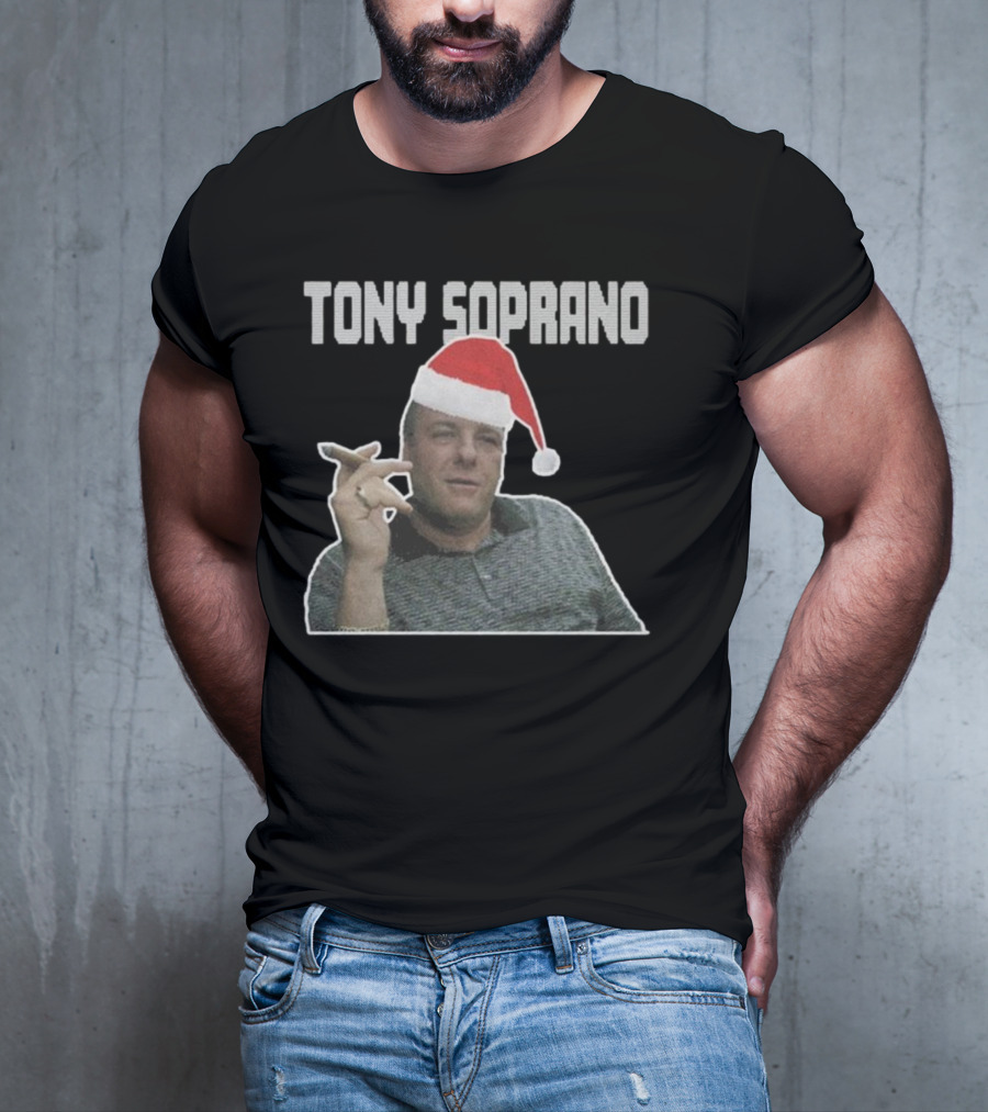 Tony Soprano Merry Fuhgeddaboudit Christmas Santa Hat T-Shirt