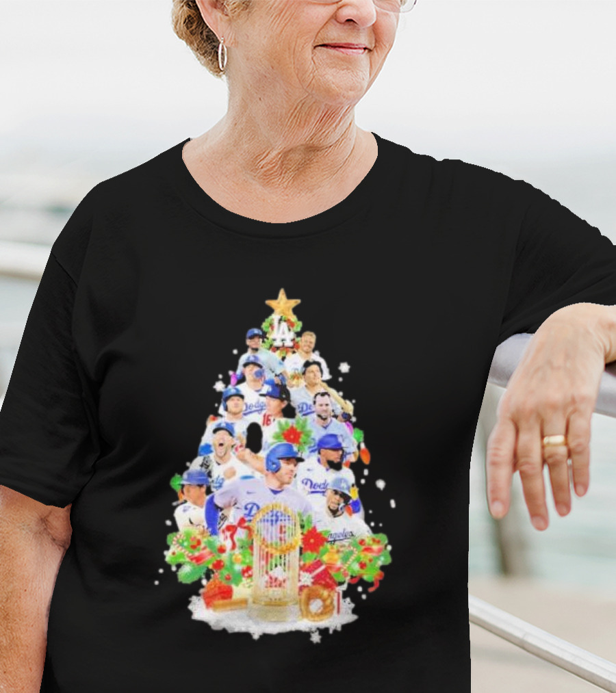 Los Angeles Dodgers Players Christmas Tree Trophy T-Shirt