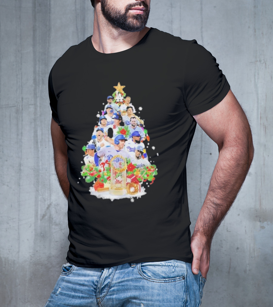 Los Angeles Dodgers Players Christmas Tree Trophy T-Shirt