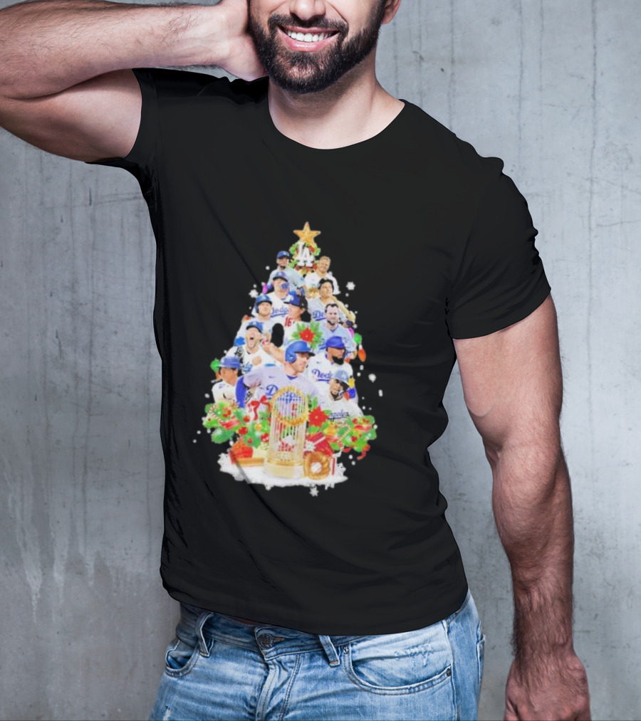 Los Angeles Dodgers Players Christmas Tree Trophy T-Shirt