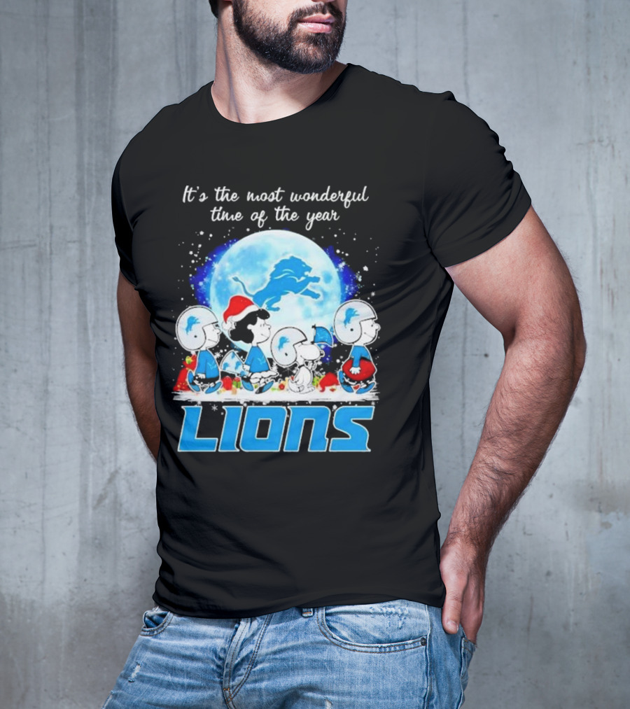 Peanuts Detroit Lions Christmas It’s The Most Wonderful Time Of The Year T-Shirt