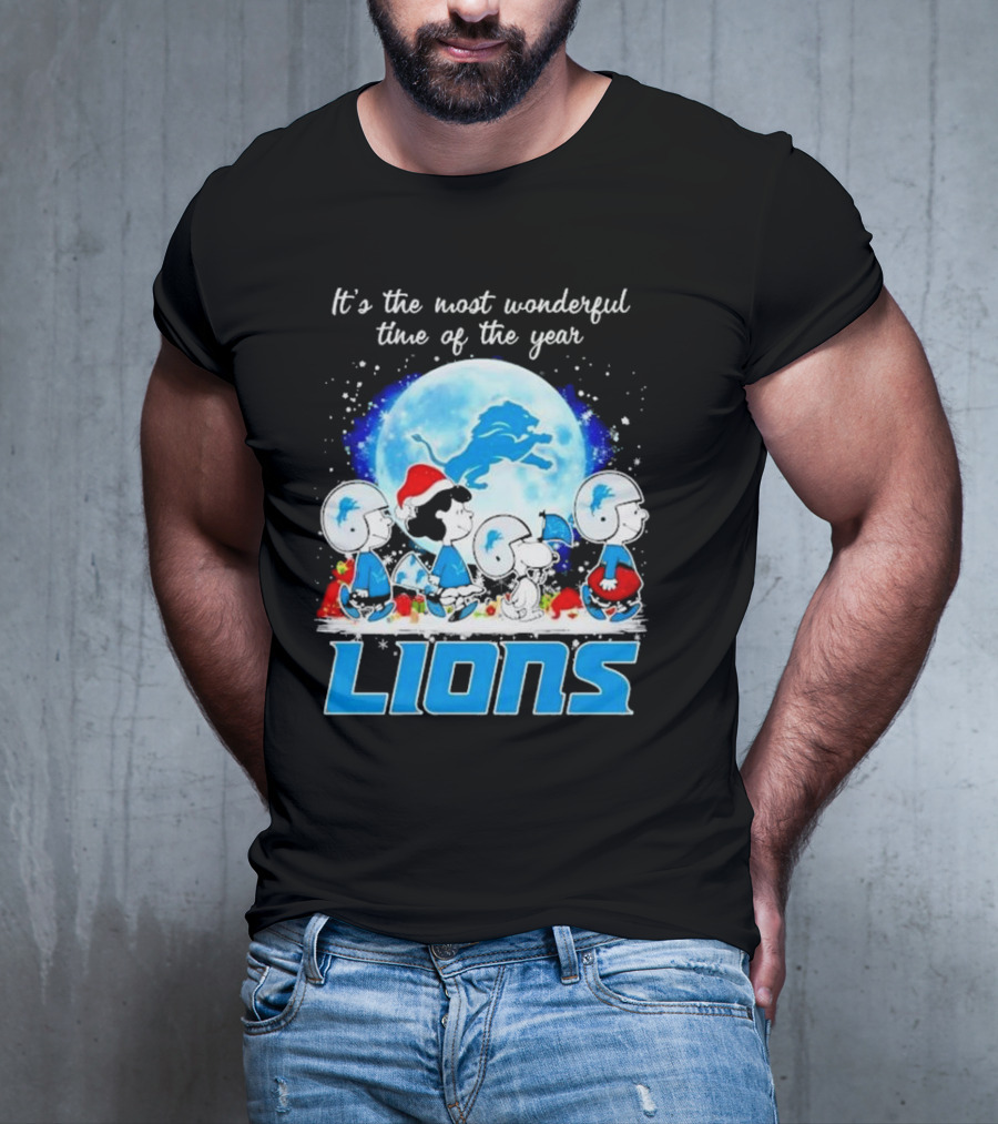 Peanuts Detroit Lions Christmas It’s The Most Wonderful Time Of The Year T-Shirt