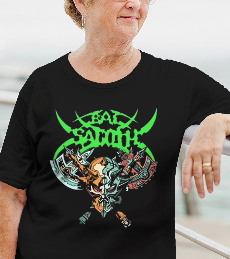 Bal-Sagoth Sigil Dual Skull With Swords And Axes Green And Red T-Shirt