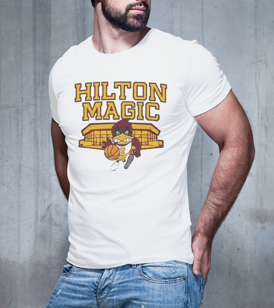 Iowa State Hilton Magic Cyclones Basketball Mascot With Hilton Coliseum T-Shirt
