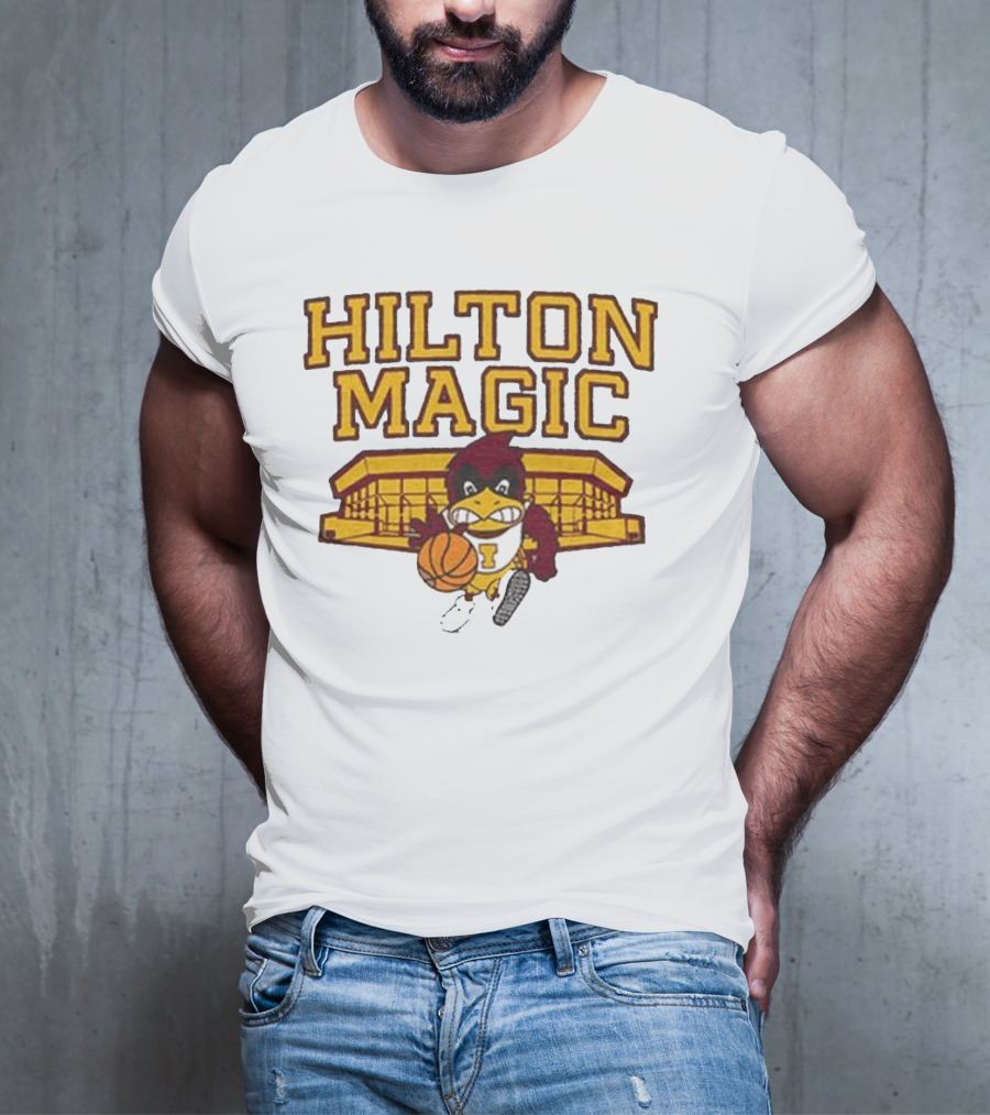Iowa State Hilton Magic Cyclones Basketball Mascot With Hilton Coliseum T-Shirt