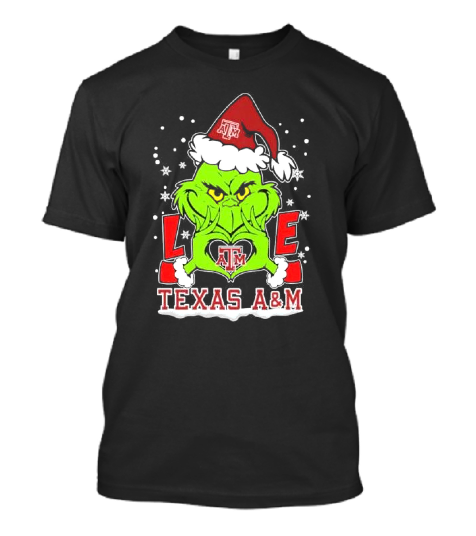 Grinch Heart Hands Love Texas A&M Aggies Christmas Santa Hat T-Shirt