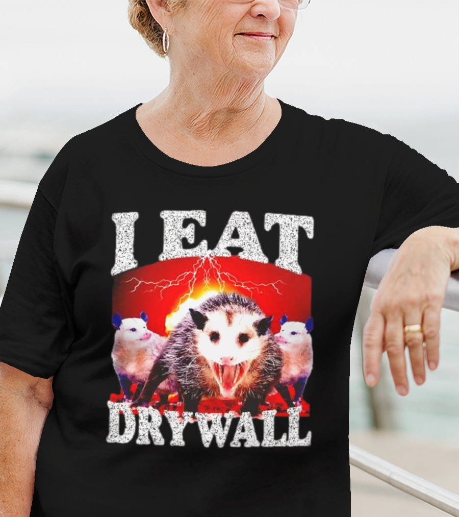 I Eat Drywall Opossum Trio Lightning Background T-Shirt