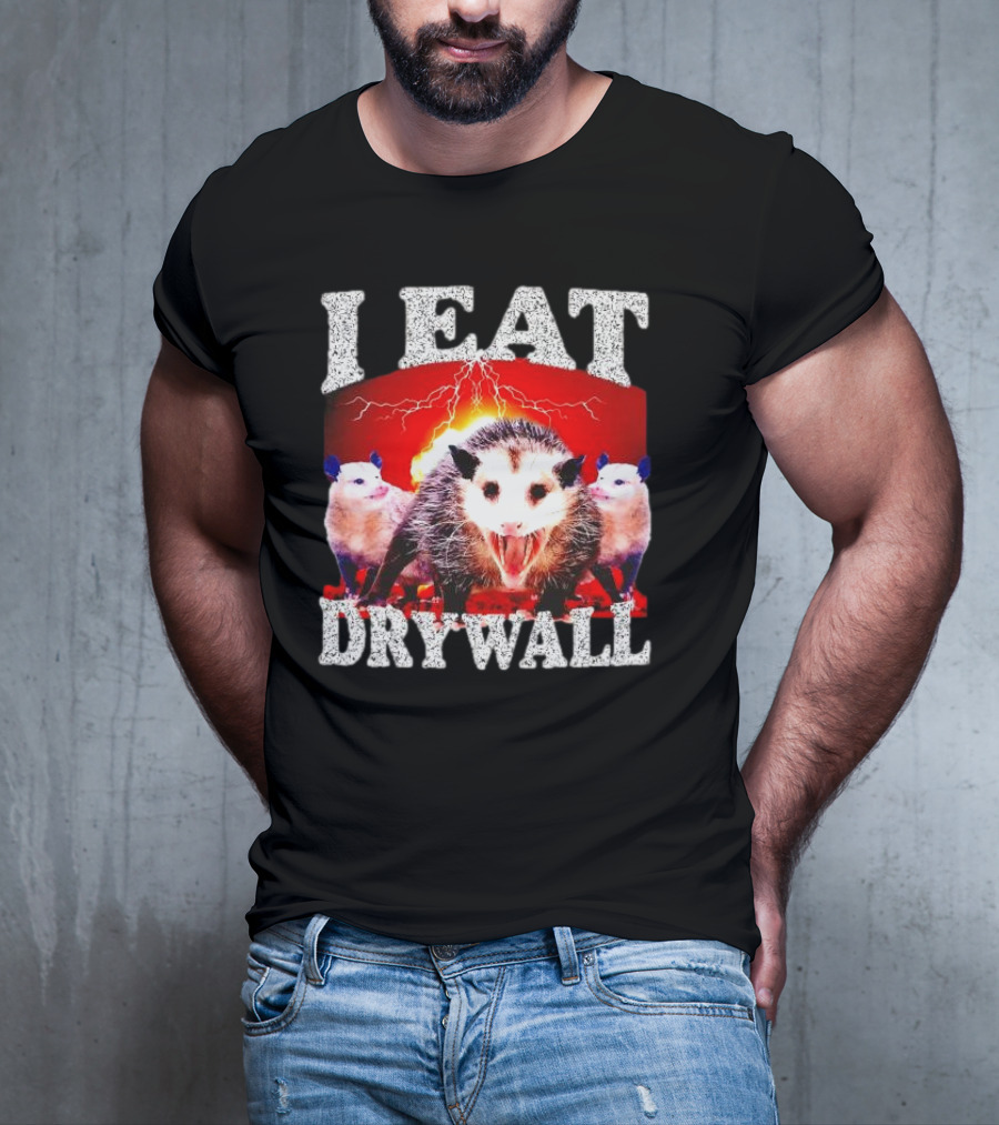 I Eat Drywall Opossum Trio Lightning Background T-Shirt