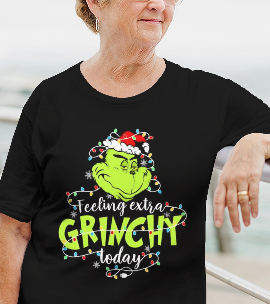 Feeling Extra Grinchy Today Santa Grinch With Christmas Lights T-Shirt