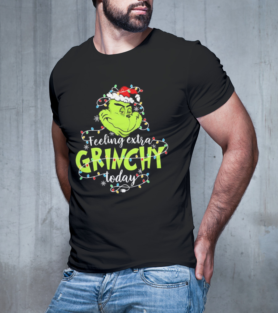 Feeling Extra Grinchy Today Santa Grinch With Christmas Lights T-Shirt