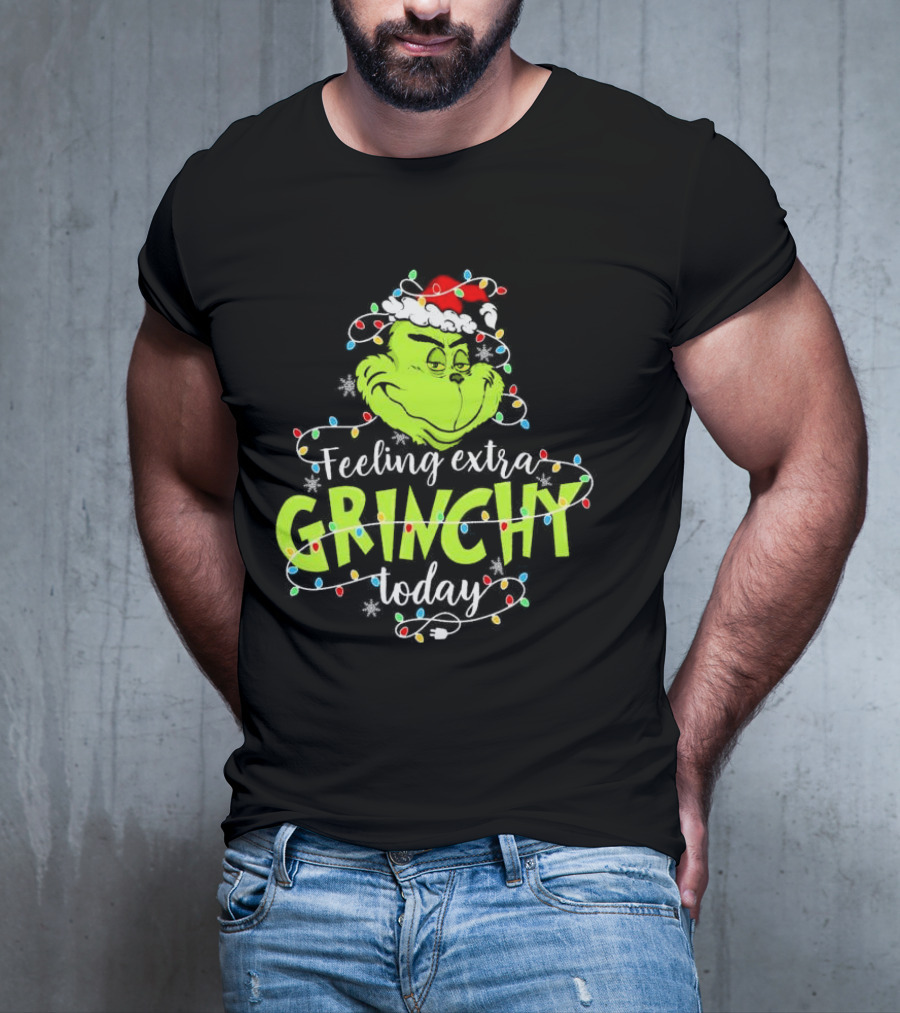 Feeling Extra Grinchy Today Santa Grinch With Christmas Lights T-Shirt