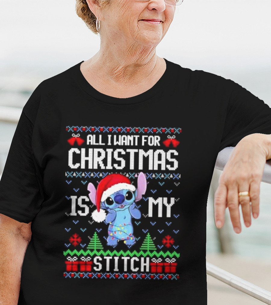 Santa Stitch All I Want For Christmas Is My Stitch Ugly Christmas T-Shirt