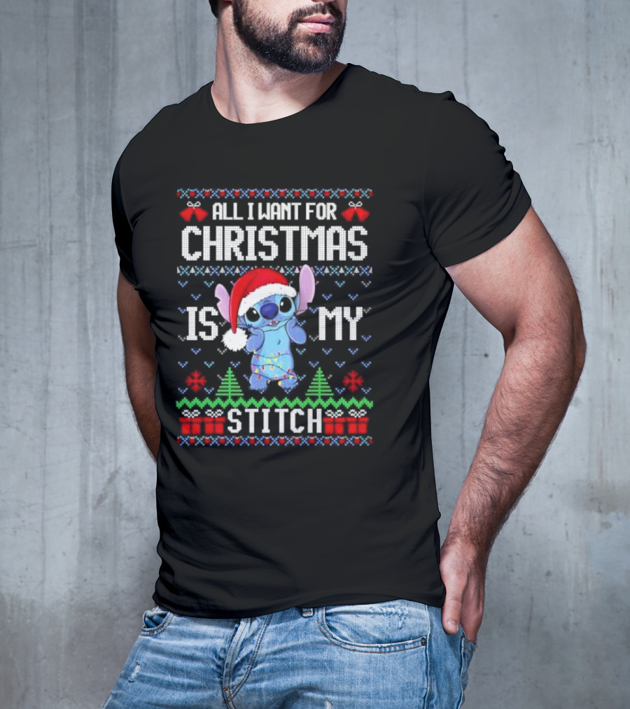 Santa Stitch All I Want For Christmas Is My Stitch Ugly Christmas T-Shirt