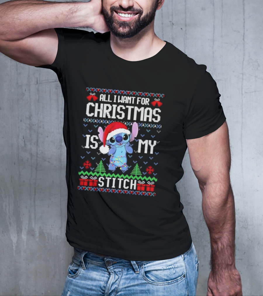 Santa Stitch All I Want For Christmas Is My Stitch Ugly Christmas T-Shirt