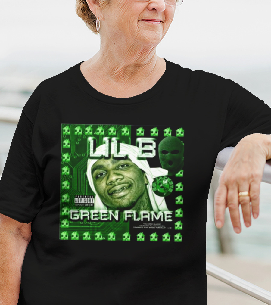 LIL B Green Flame Album Cover Art With Circuit Background And Face T-Shirt