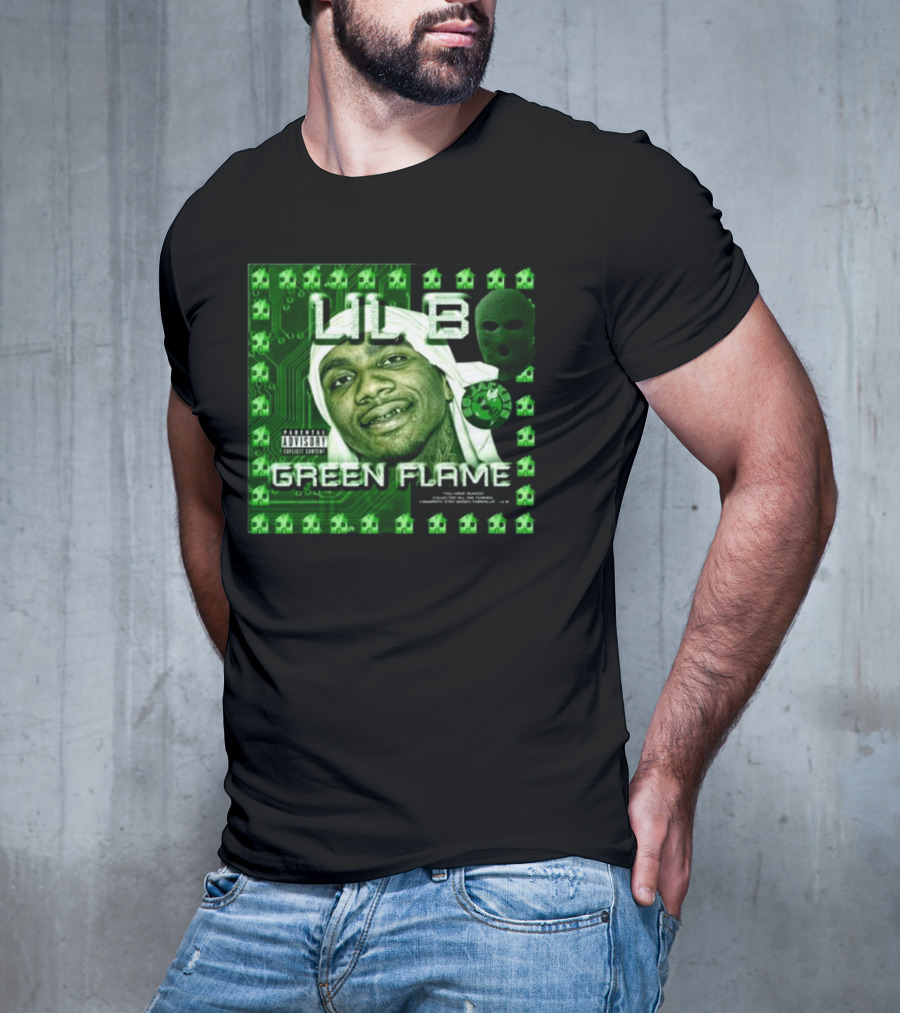 LIL B Green Flame Album Cover Art With Circuit Background And Face T-Shirt