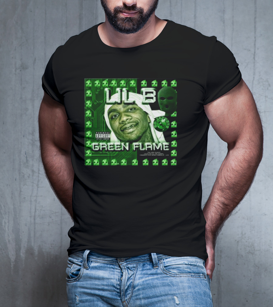 LIL B Green Flame Album Cover Art With Circuit Background And Face T-Shirt