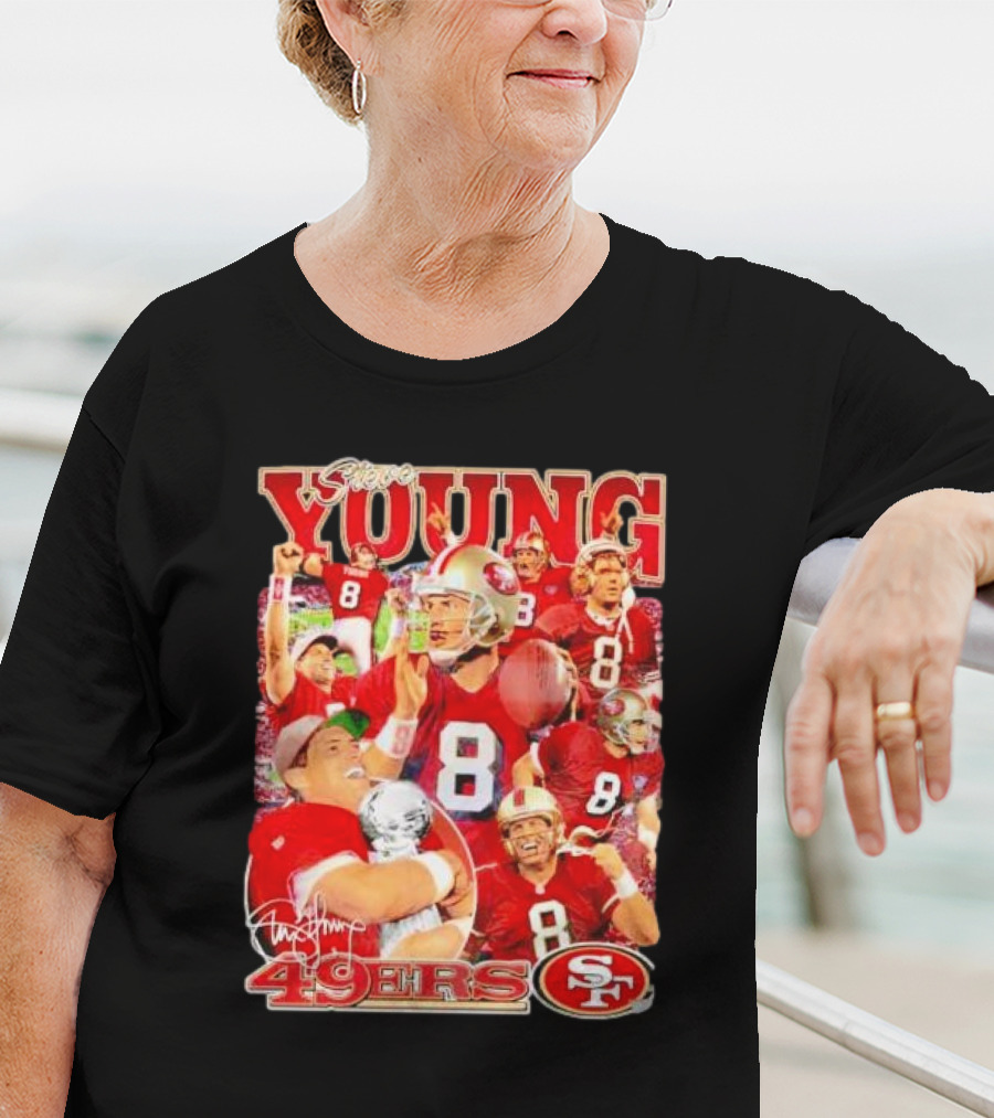 Steve Young 49ers Number 8 Vintage Signature Collage SF T-Shirt