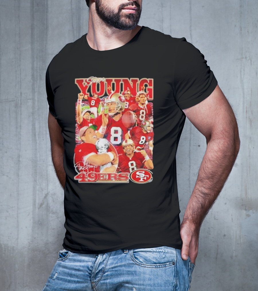 Steve Young 49ers Number 8 Vintage Signature Collage SF T-Shirt