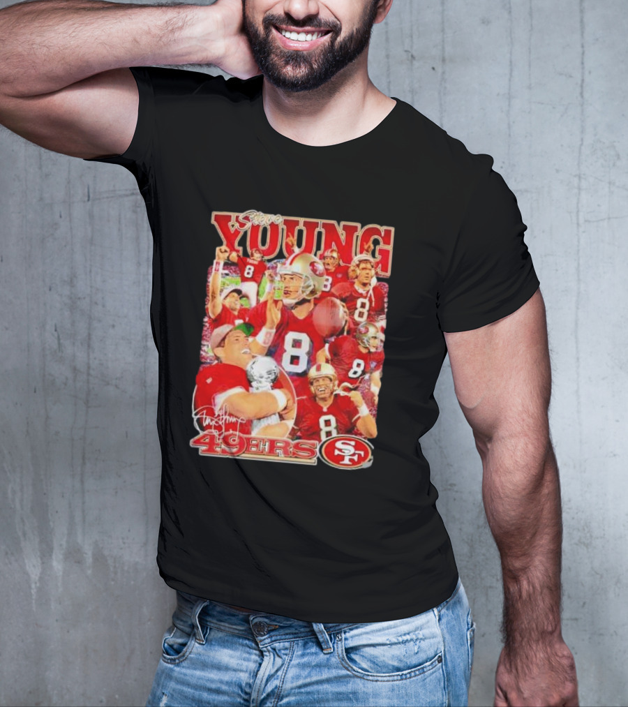 Steve Young 49ers Number 8 Vintage Signature Collage SF T-Shirt