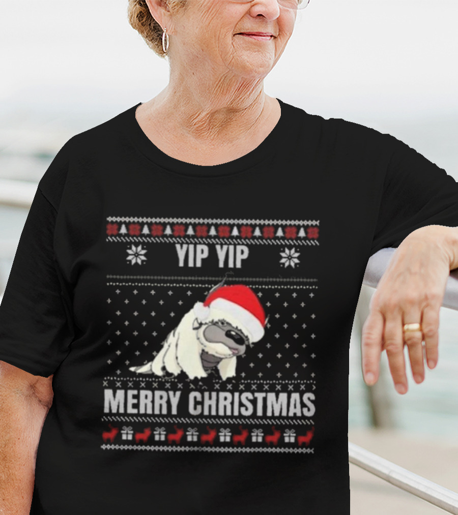 Yip Yip Merry Christmas Santa Hat Christmas Sweater Reindeer Snowflakes T-Shirt