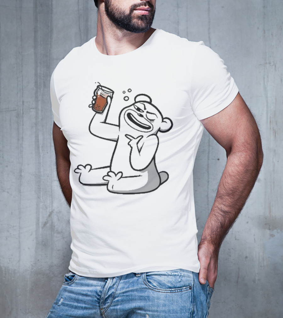 Cotton Bureau Root Bear Cartoon With Beverage T-Shirt