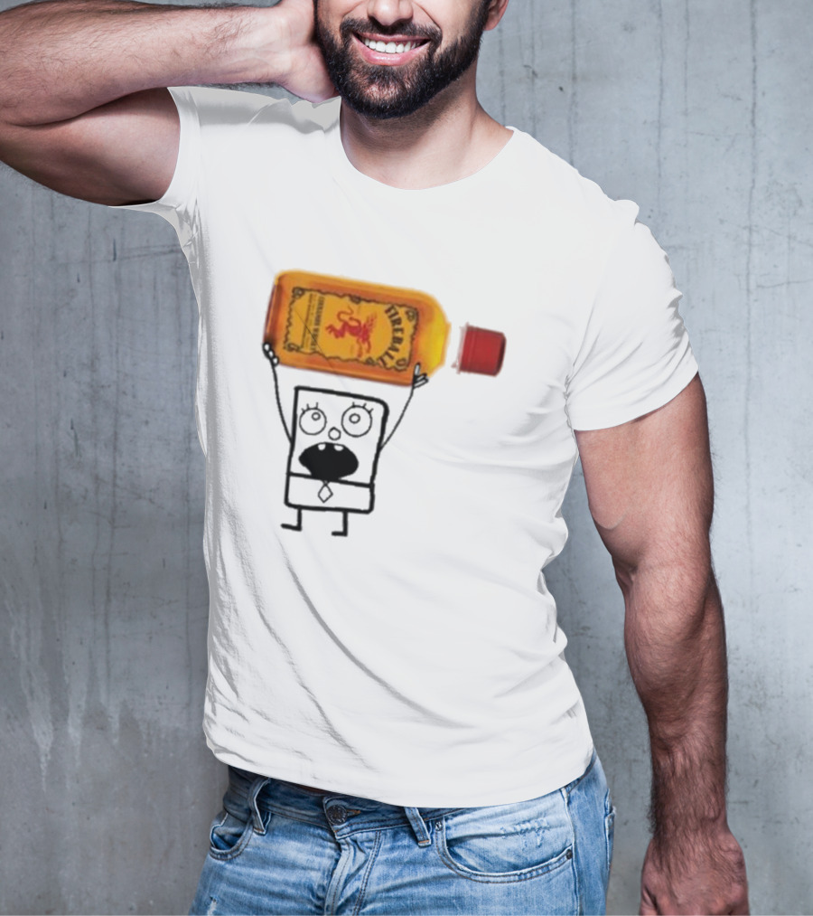 Doodlebob Fireball Whiskey Character Holding Iconic Liquor Bottle T-Shirt