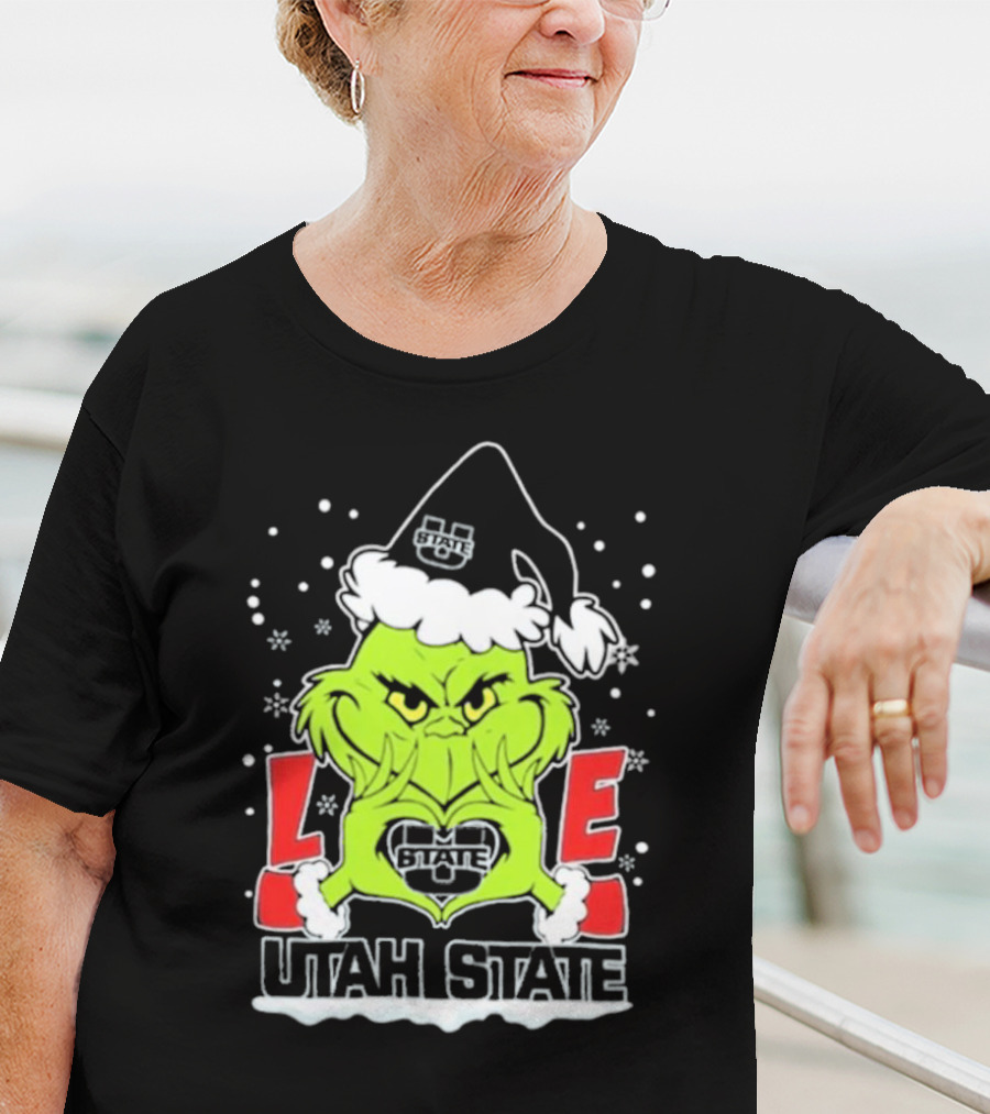 The Grinch Love Utah State Aggies Football Christmas T-Shirt